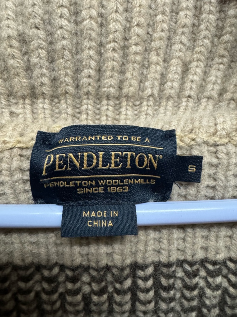Pendleton Beige Shawl Collar Cardigan with Brown and Black Pattern - Picture 7 of 9